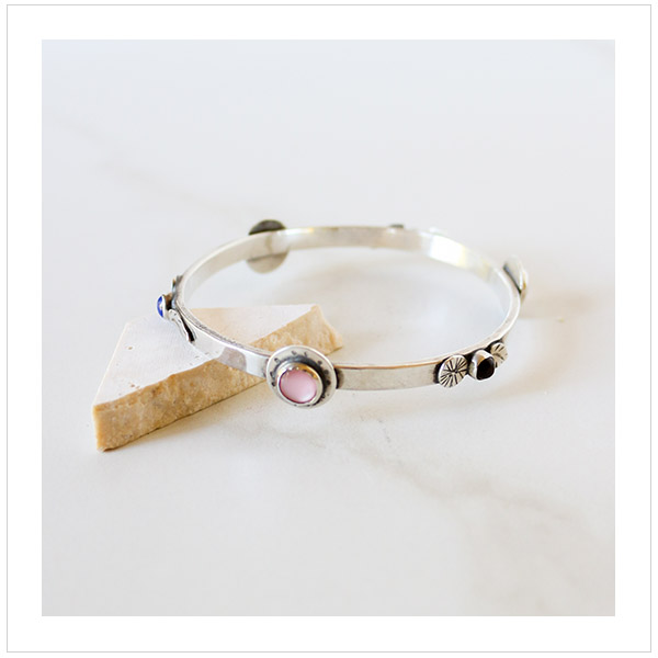 Leaves and Flowers Sterling Bangle