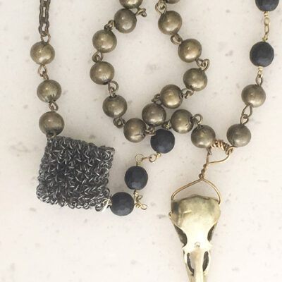 bronze bird skull necklace